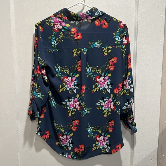 Express Women Portofino Top Floral Blue Office Button Down Polyester Light - Picture 6 of 6